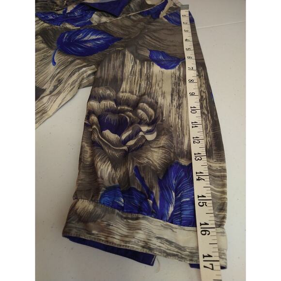 Yoana Baraschi Silk Floral Shift Dress Blue Beige Split V-Neck Pockets Size S - Picture 11 of 13